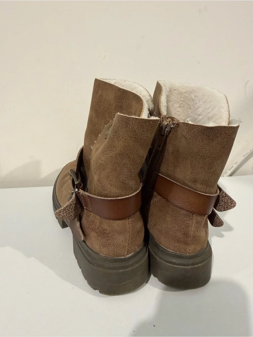 Girls Brown Faux-Suede Buckle Ankle Boots with Shearling Lining Size 3